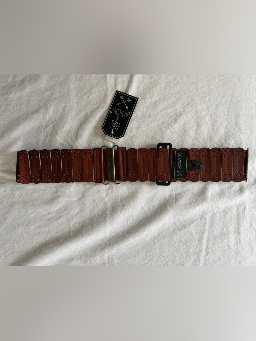 Women's Brown Elastic Leather-Panel Belt